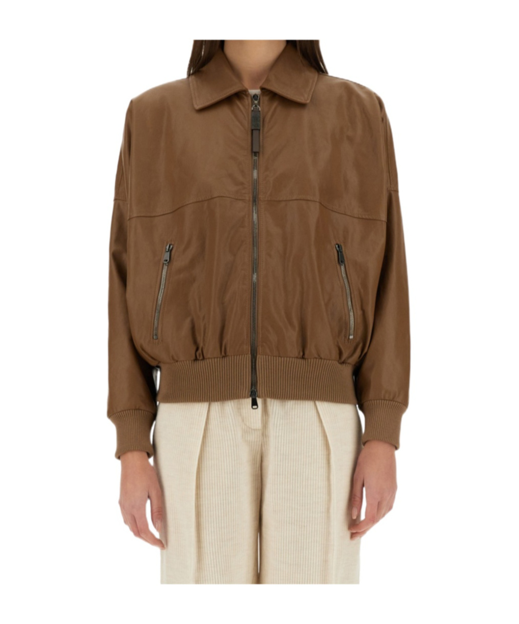 Brunello Cucinelli Leather Jacket In Brown