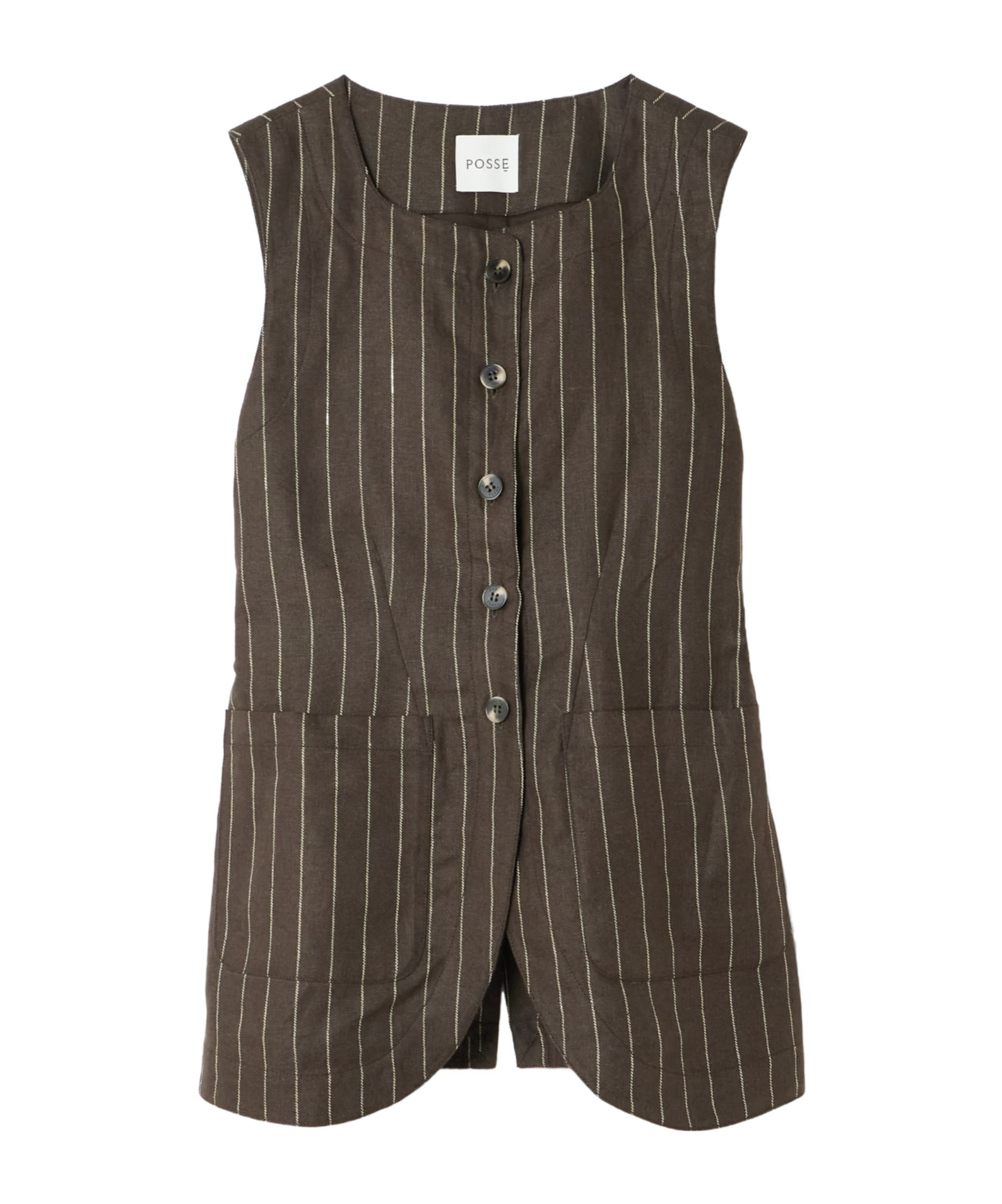 Posse Emma Pinstriped Linen-twill Vest In Brown