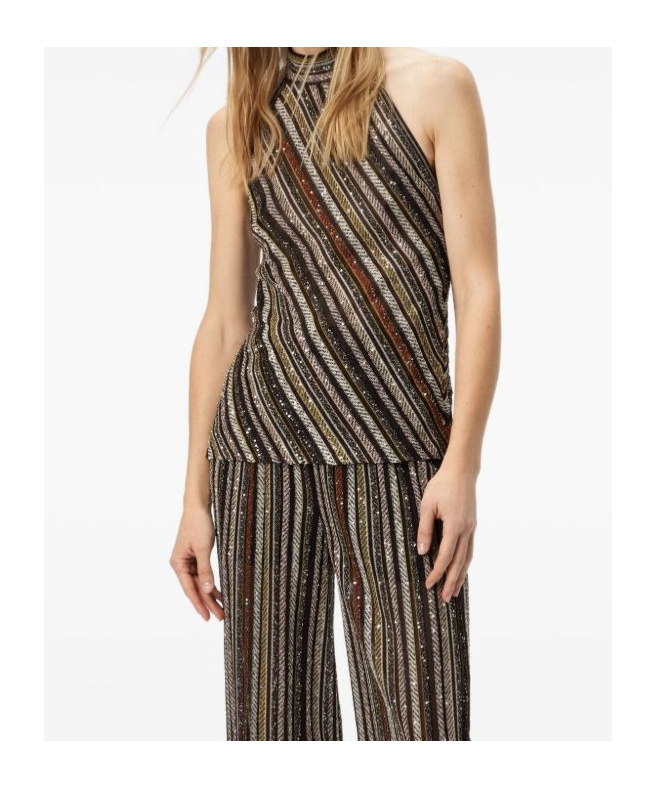 Missoni Diagonal Striped Beige And Brown Sleeveless Top In Brown