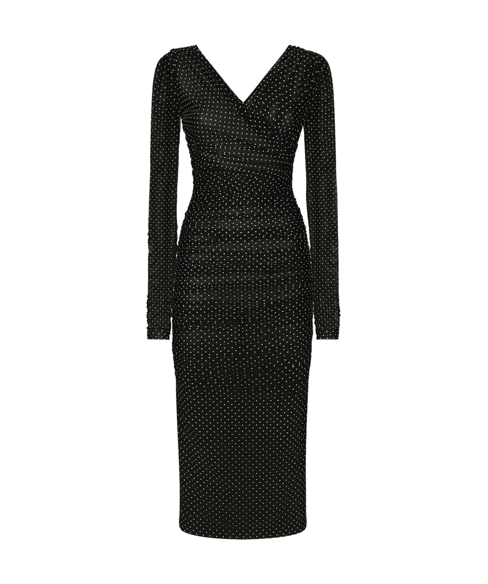 Dolce & Gabbana Tulle Calf-length Dress With Draping And Polka-dot Print In Black
