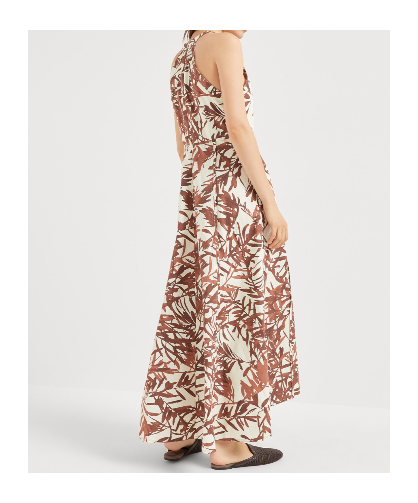 Brunello Cucinelli Multicolor Sleeveless Long Dress With All-over Herbarium Print In Cotton Woman In Multicolor