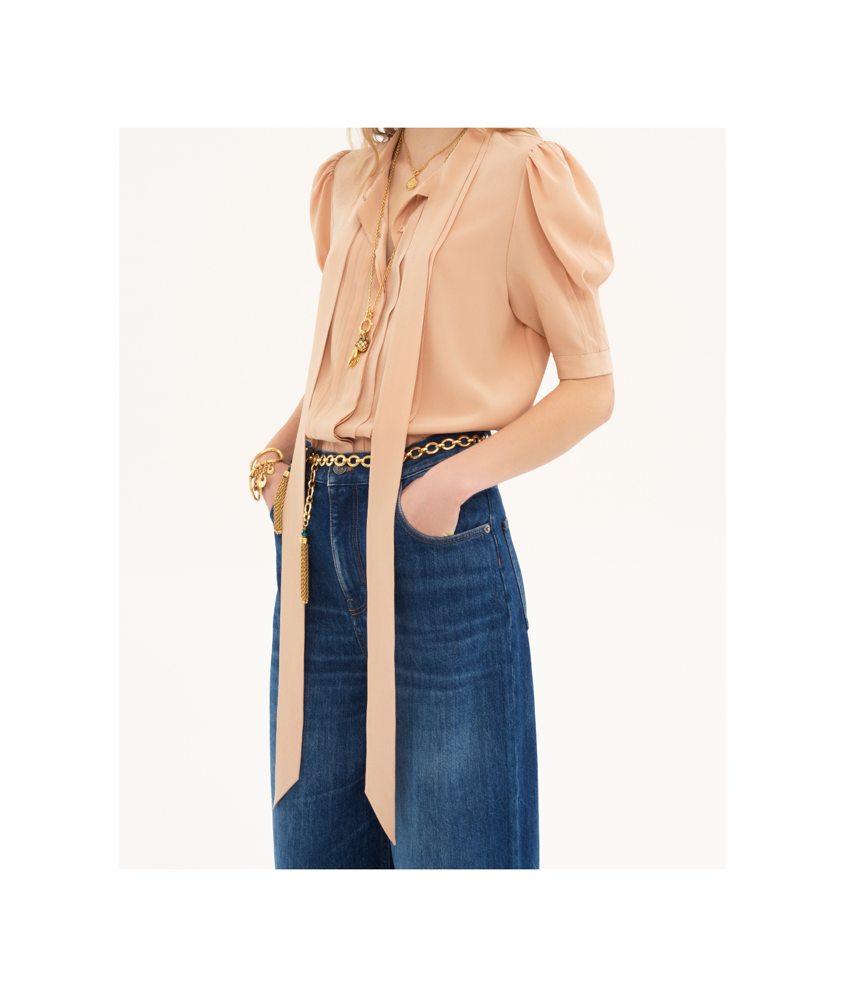 Chloé Chloe Scarf-effect Silk Crepe De Chine Blouse In Nude