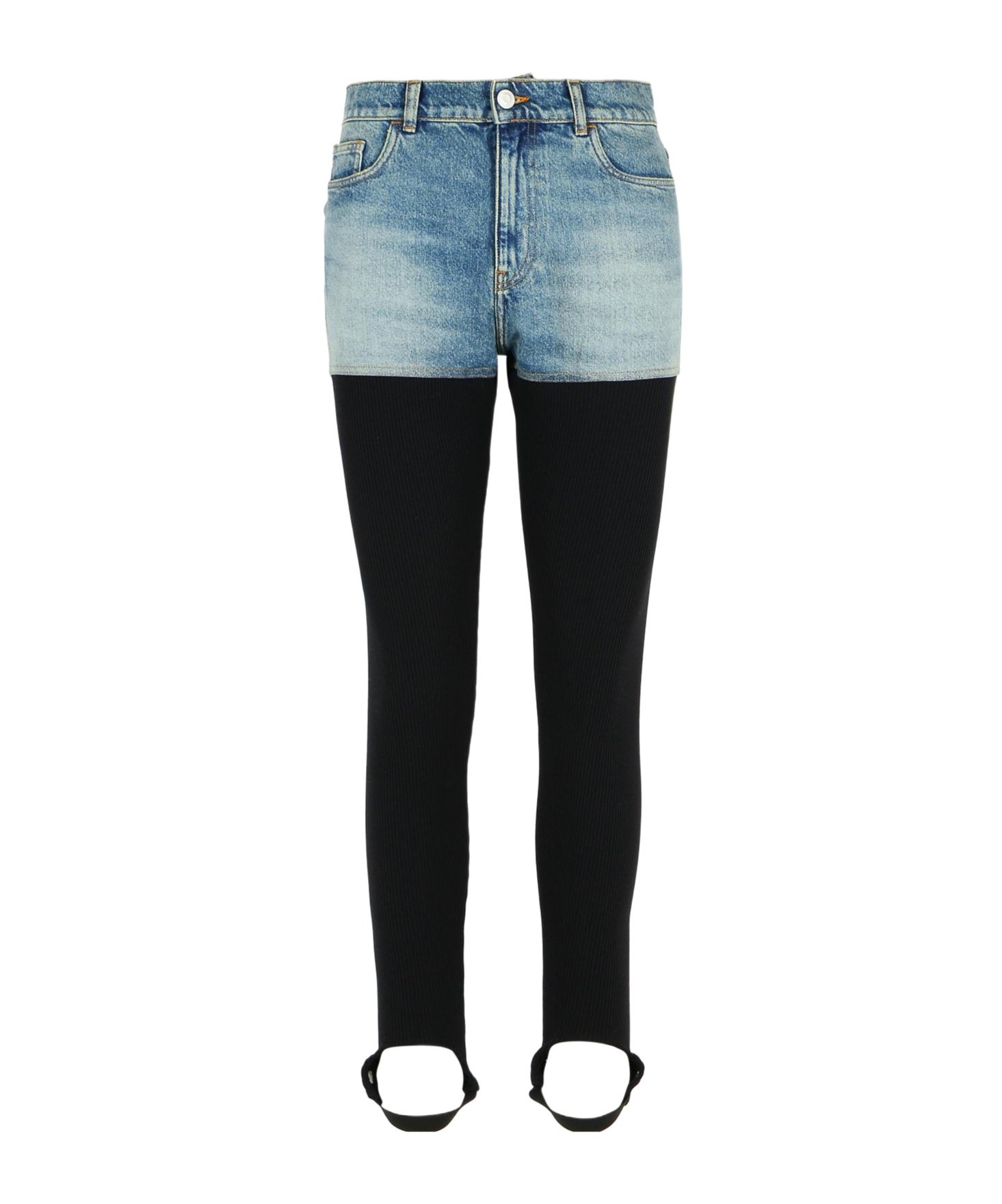 Coperni Layered Denim Shorts With Ribbed Leggings And Secure Fit In Black