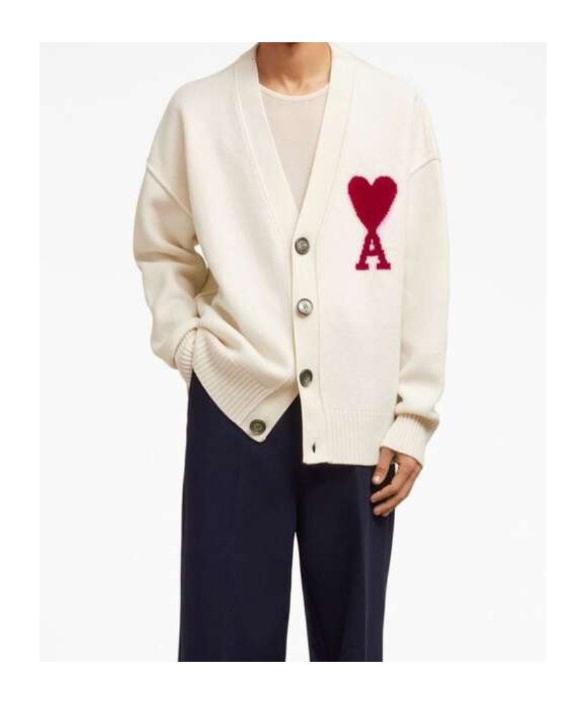 Shop Ami Alexandre Mattiussi Ami Paris V-neck Knitted Buttoned Cardigan In White