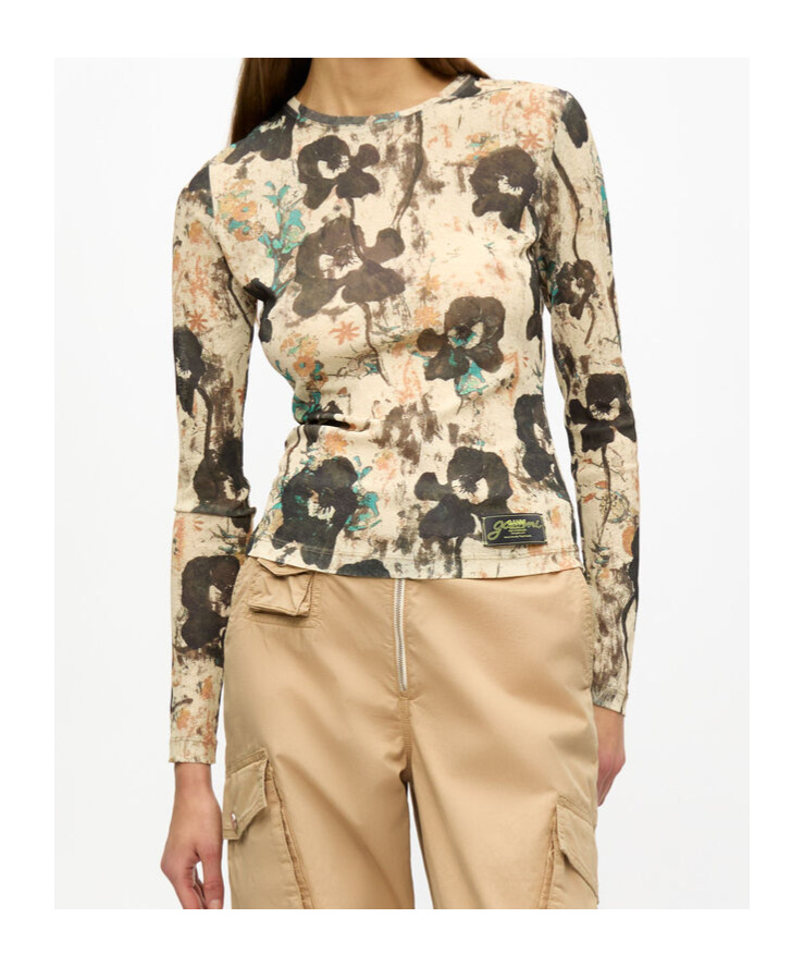 Ganni Camel Washed Cotton Twill Trousers In Nude