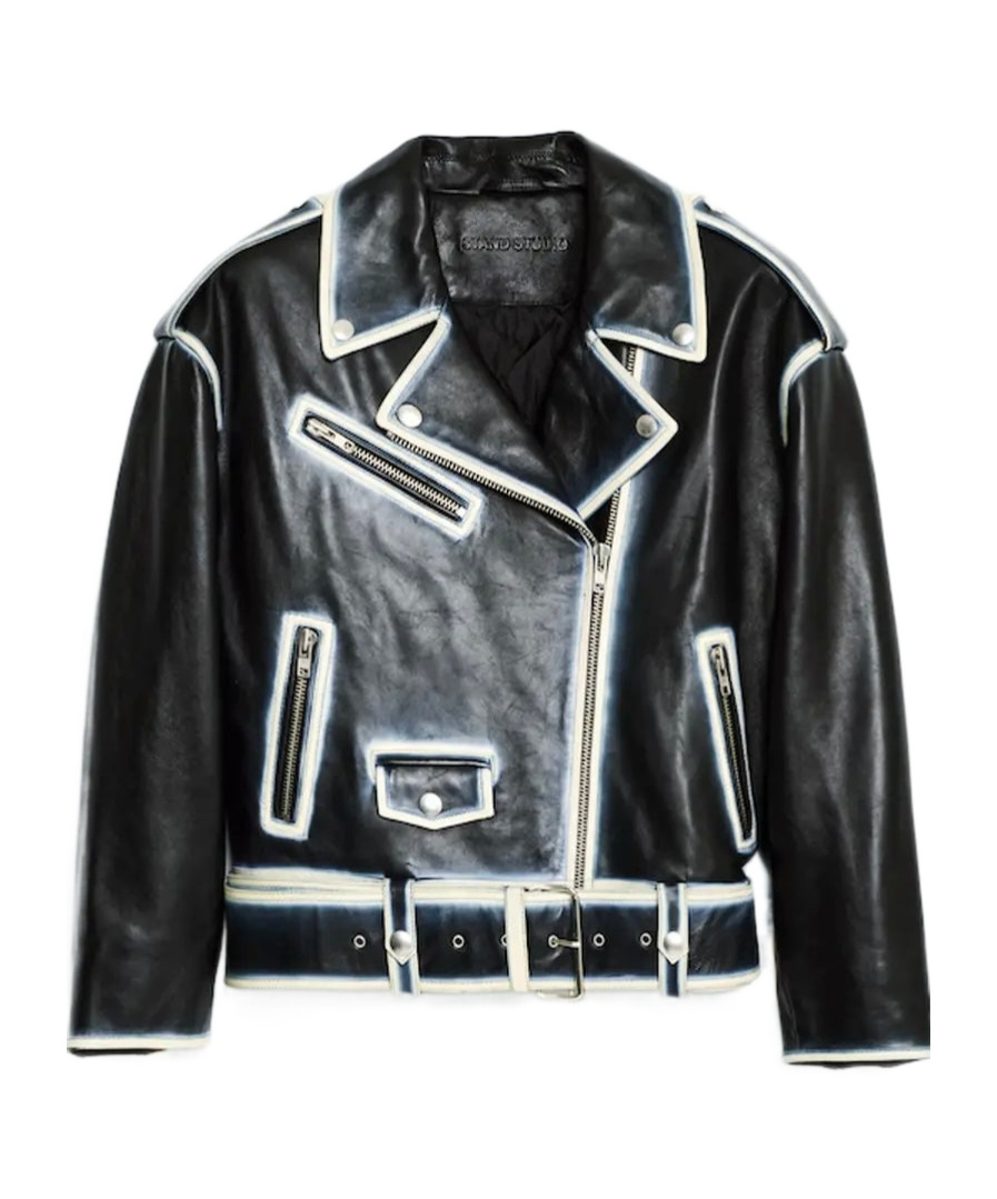 Stand Studio Lapel Long-sleeved Leather Jacket In Black