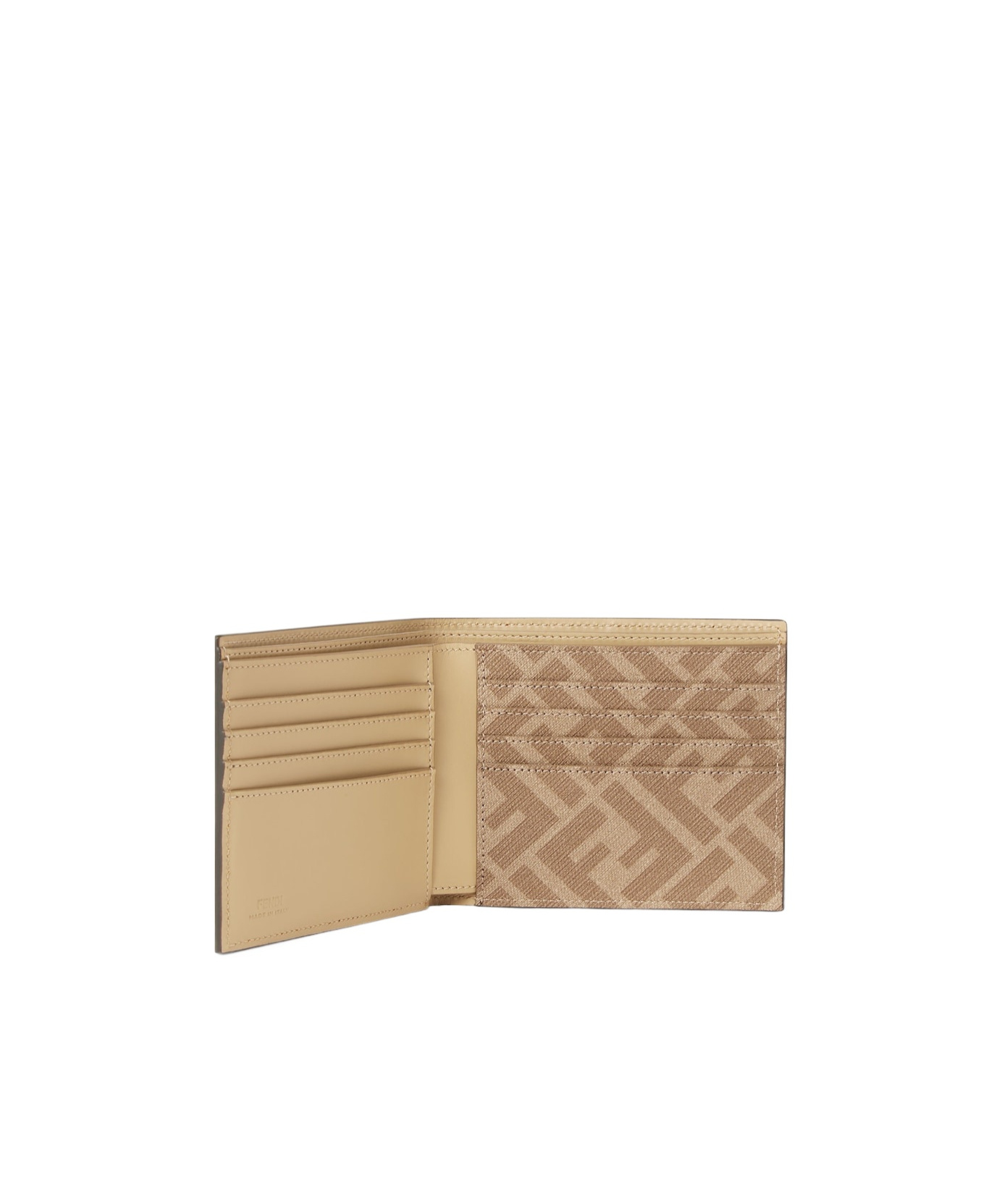 Fendi Beige Ff Canvas And Leather Compact Bi-fold Wallet In Neutral