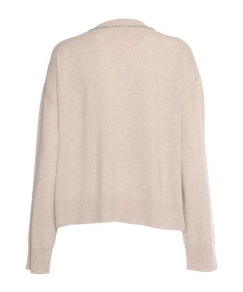 Fabiana Filippi Crew Neck Sweater With Sequin Trim Detail In Pink