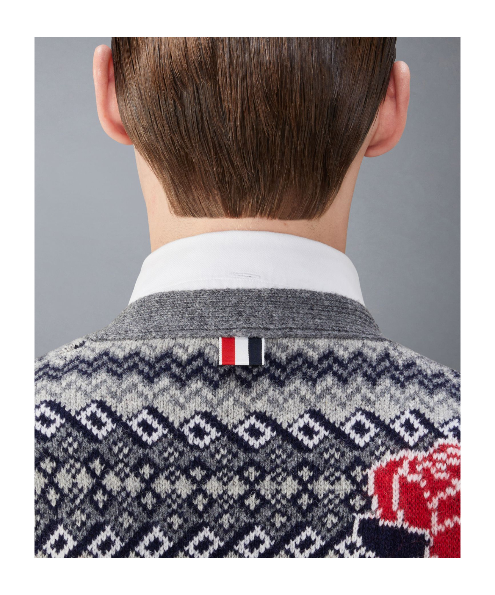Shop Thom Browne Intarsia-knit Wool-blend Cardigan In Gray