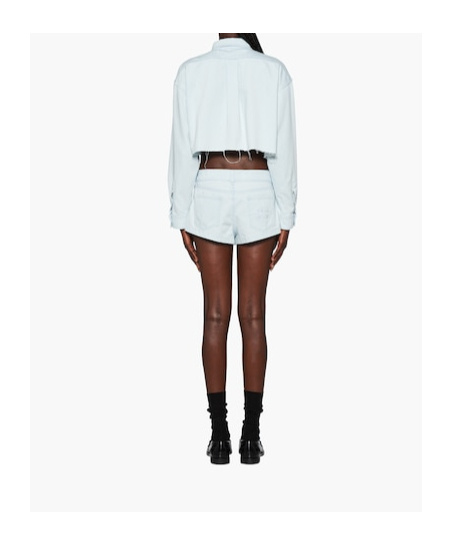 Miu Miu Logo-print Denim Shorts In Light Blue