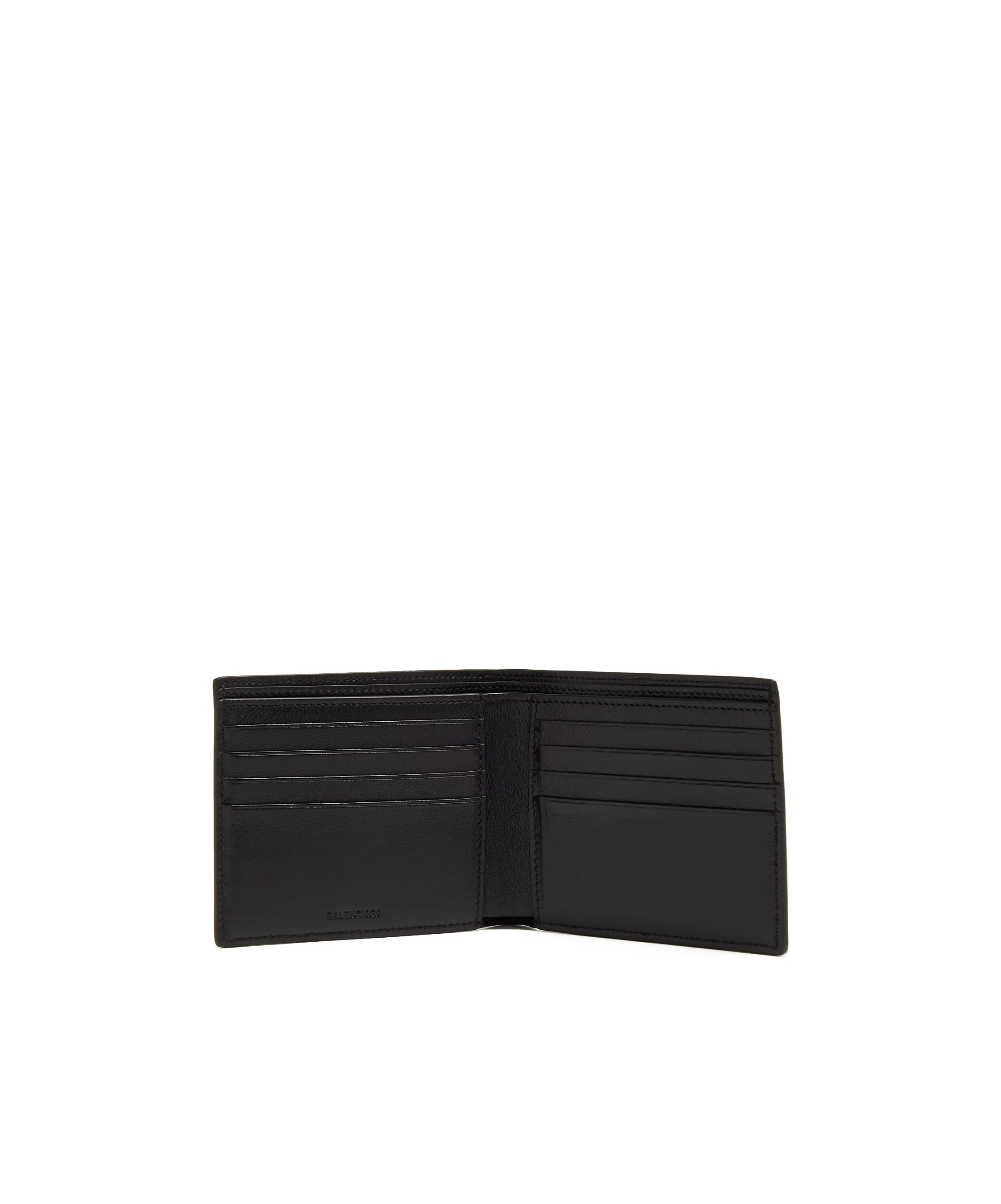 Balenciaga Men Black Bi-fold Wallet With Logo Lettering On The Front In Grained Leather Man In Black