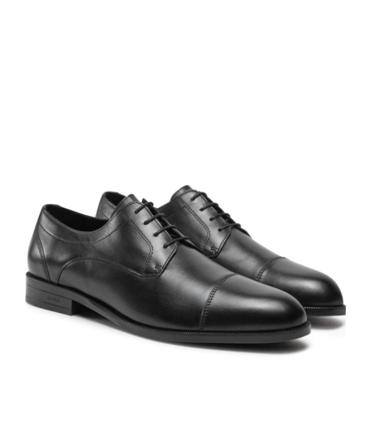 Hugo Boss Grained-leather Derby Shoes With Anti-slip Sole In Black