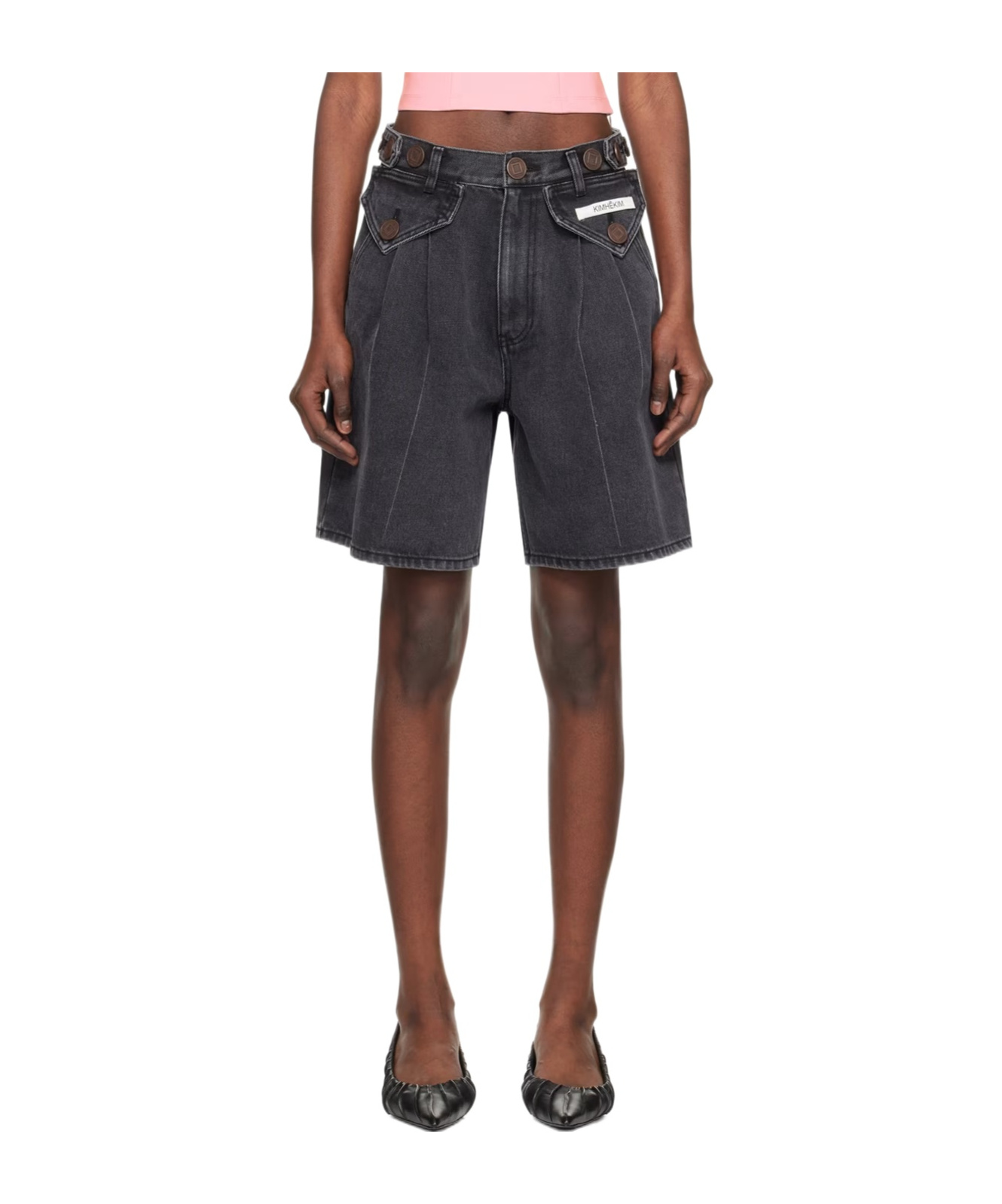 Kimhēkim Black Two Pocket Denim Shorts In Black