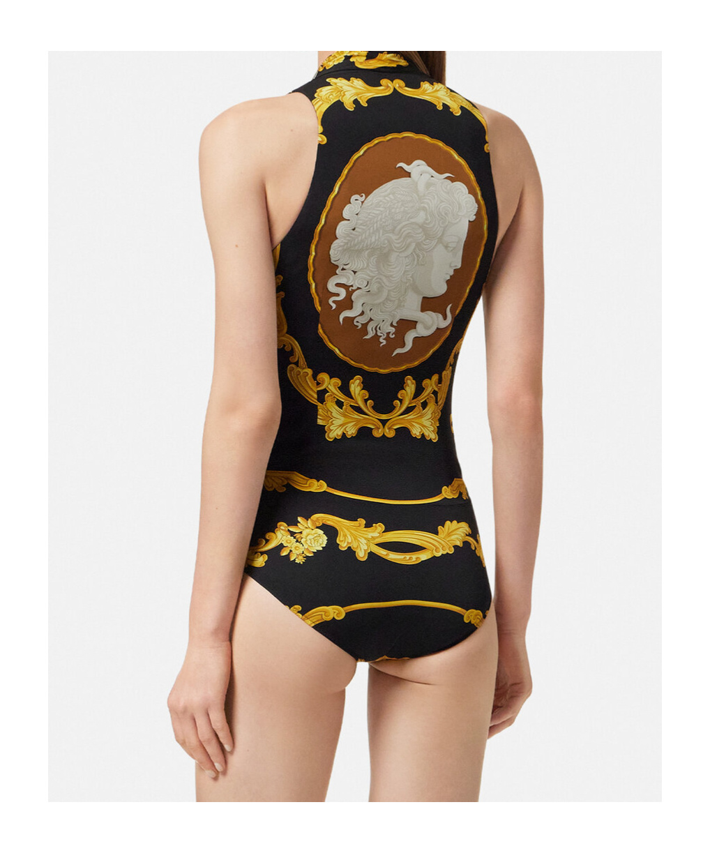Versace Barocco-printed V-neck Bodysuit In Black