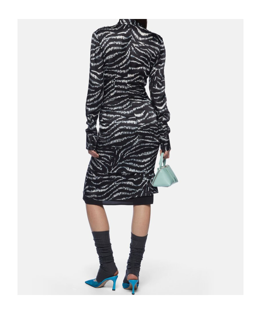 Attico Zebra Print Stretch Silk Blend Satin Midi Skirt In Black