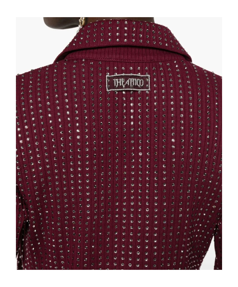 Attico Embellished Collared Dress In Burgundy