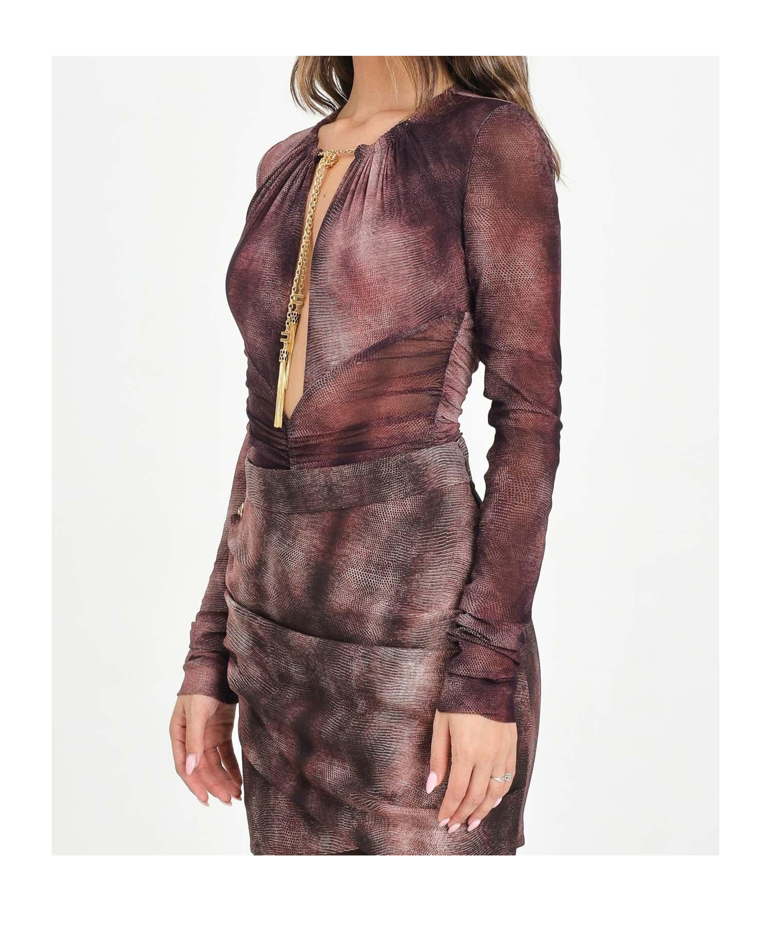 Elisabetta Franchi Long-sleeved Jumpsuit In Brown
