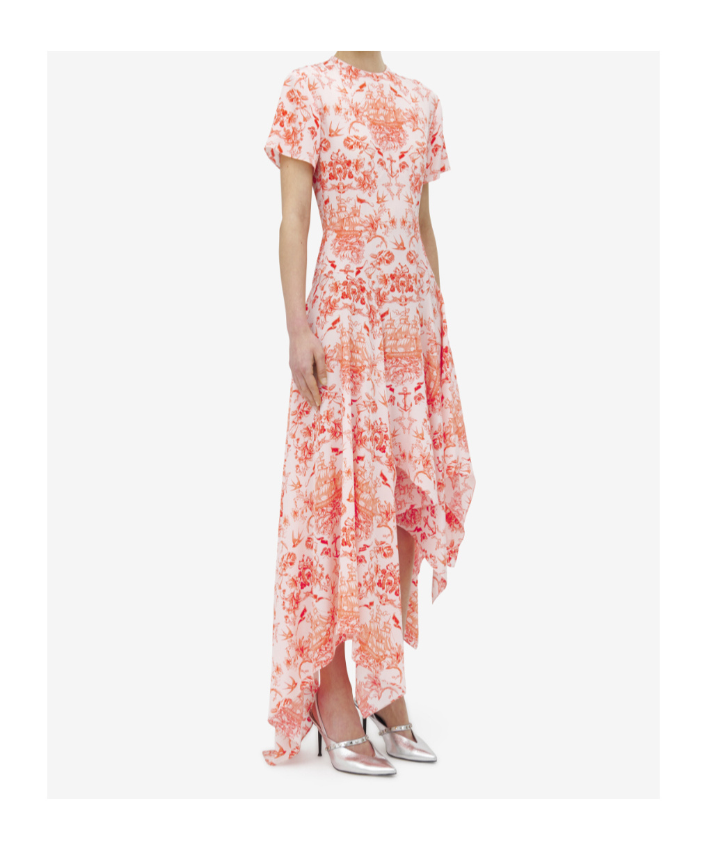 Alexander Mcqueen Silk Sailor-tattoo Asymmetric Maxi Dress In Multi