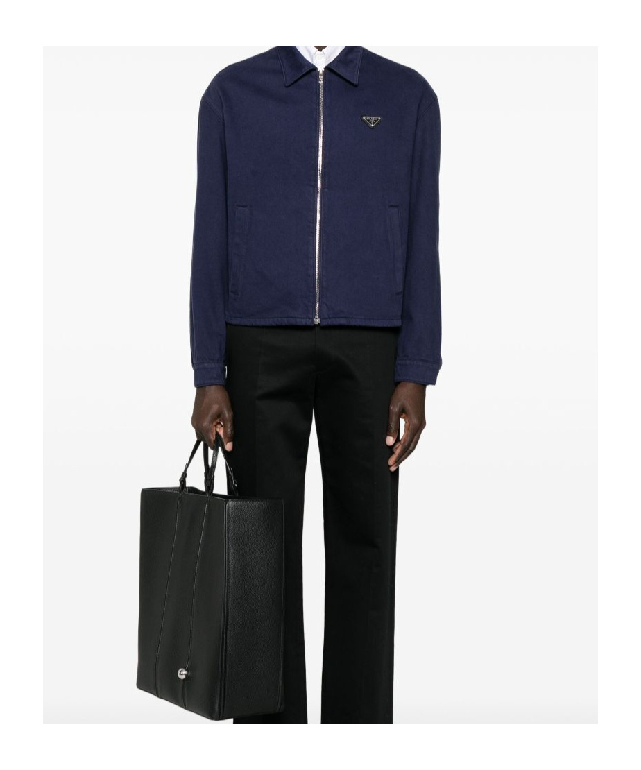 Shop Prada Old Denim Zipper Jacket In Blue