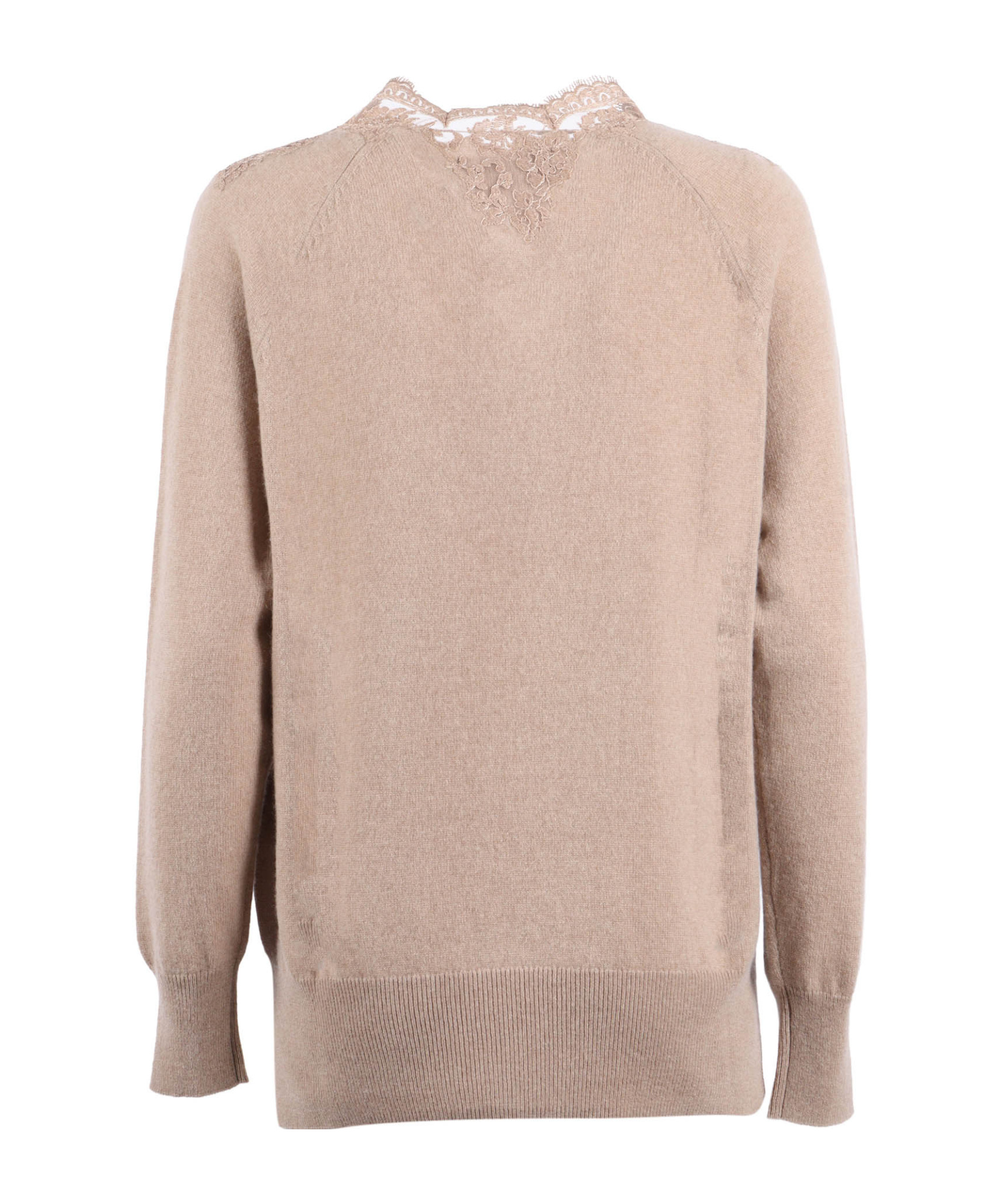 Ermanno Scervino Lace V-neck Sweater In Brown
