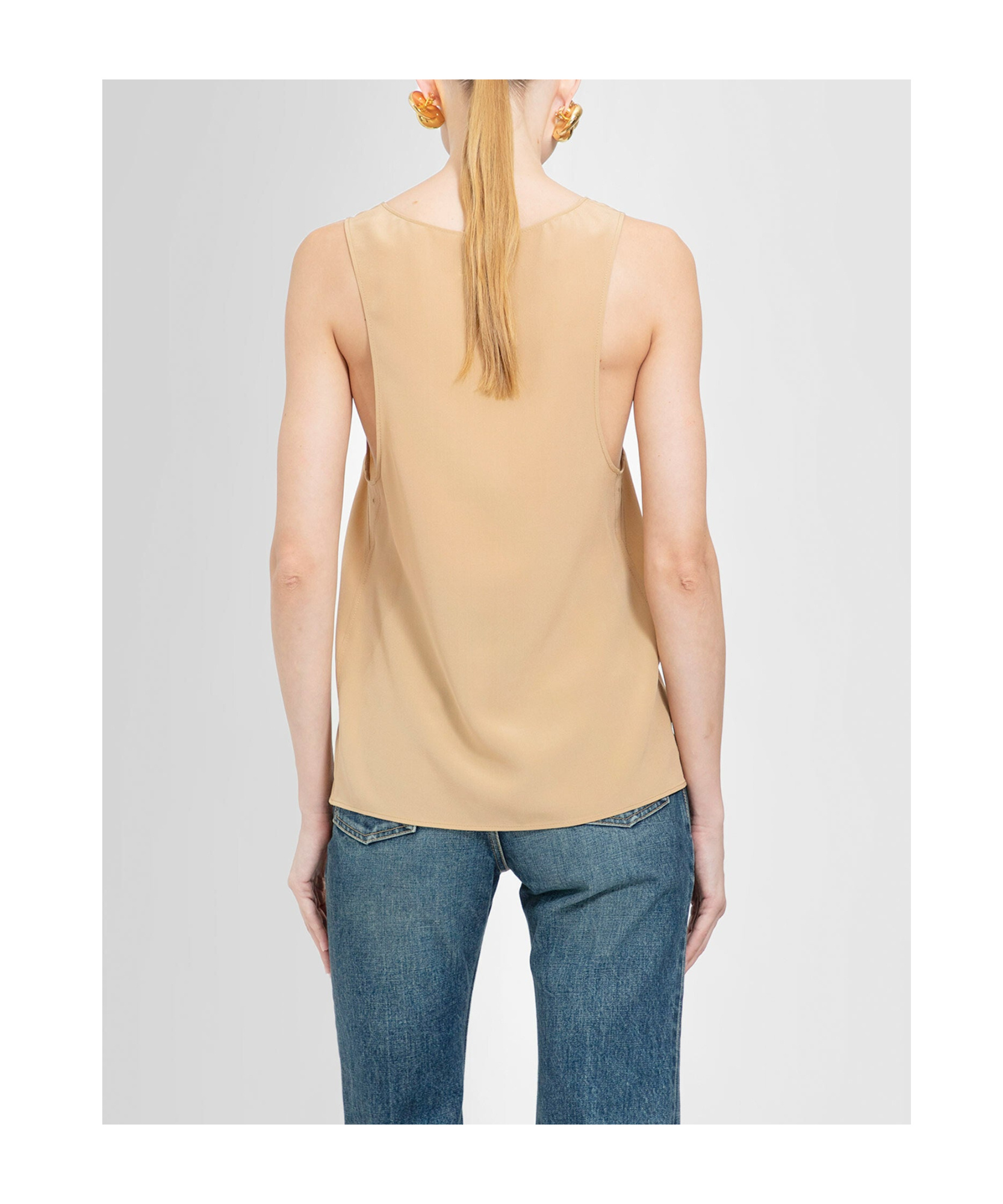 Saint Laurent Sleeveless Silk Top In Orange