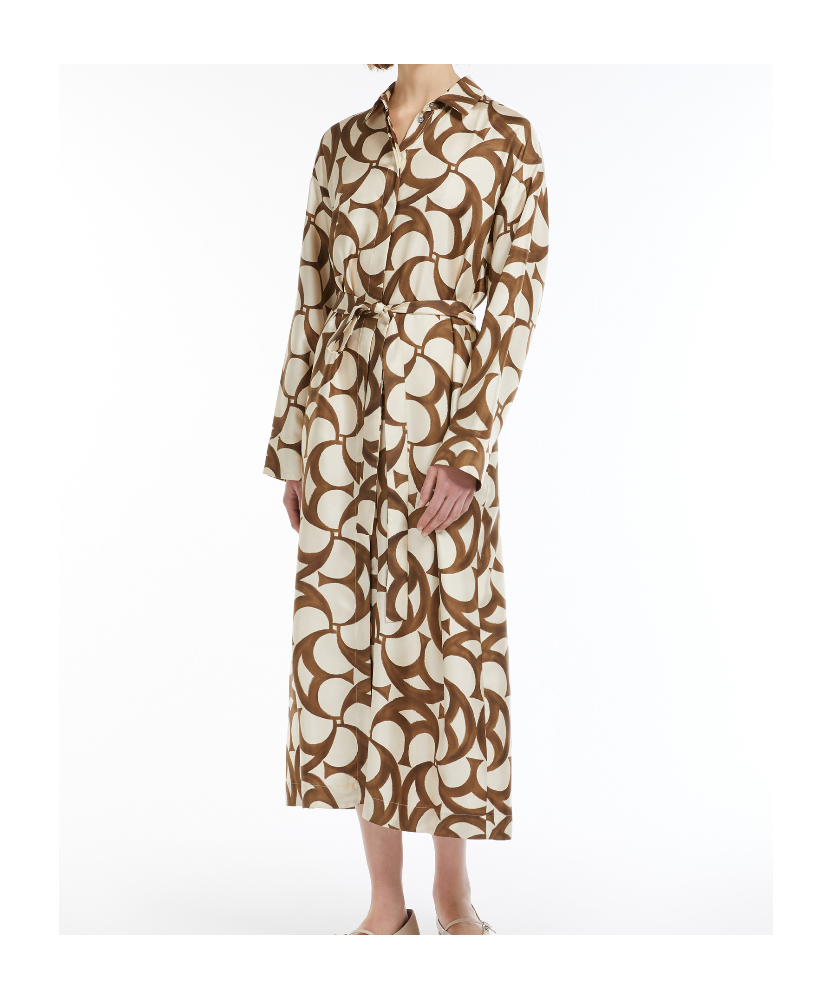 Max Mara Silk Printed Shirt Skirt In Brown