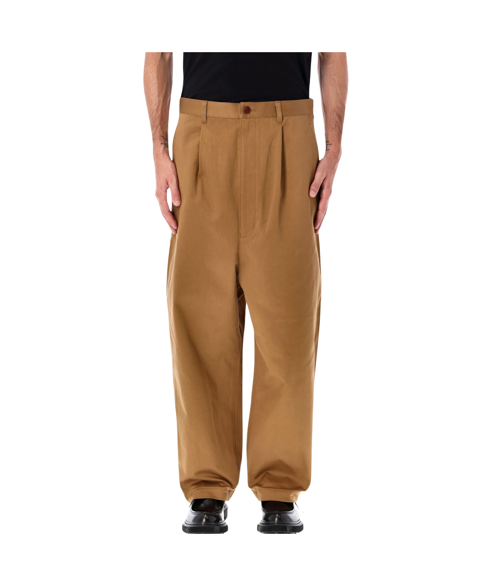 Junya Watanabe Pleated Front Chino Trousers And Pockets In Brown