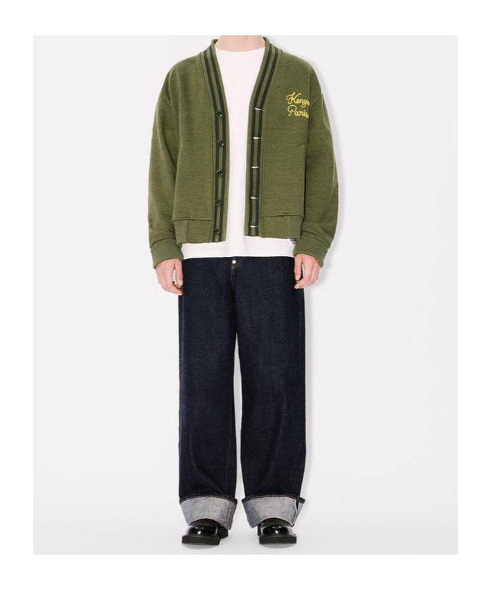 Kenzo ' Paris Chainstitch' Embroidered Cardigan In Cotton In Green