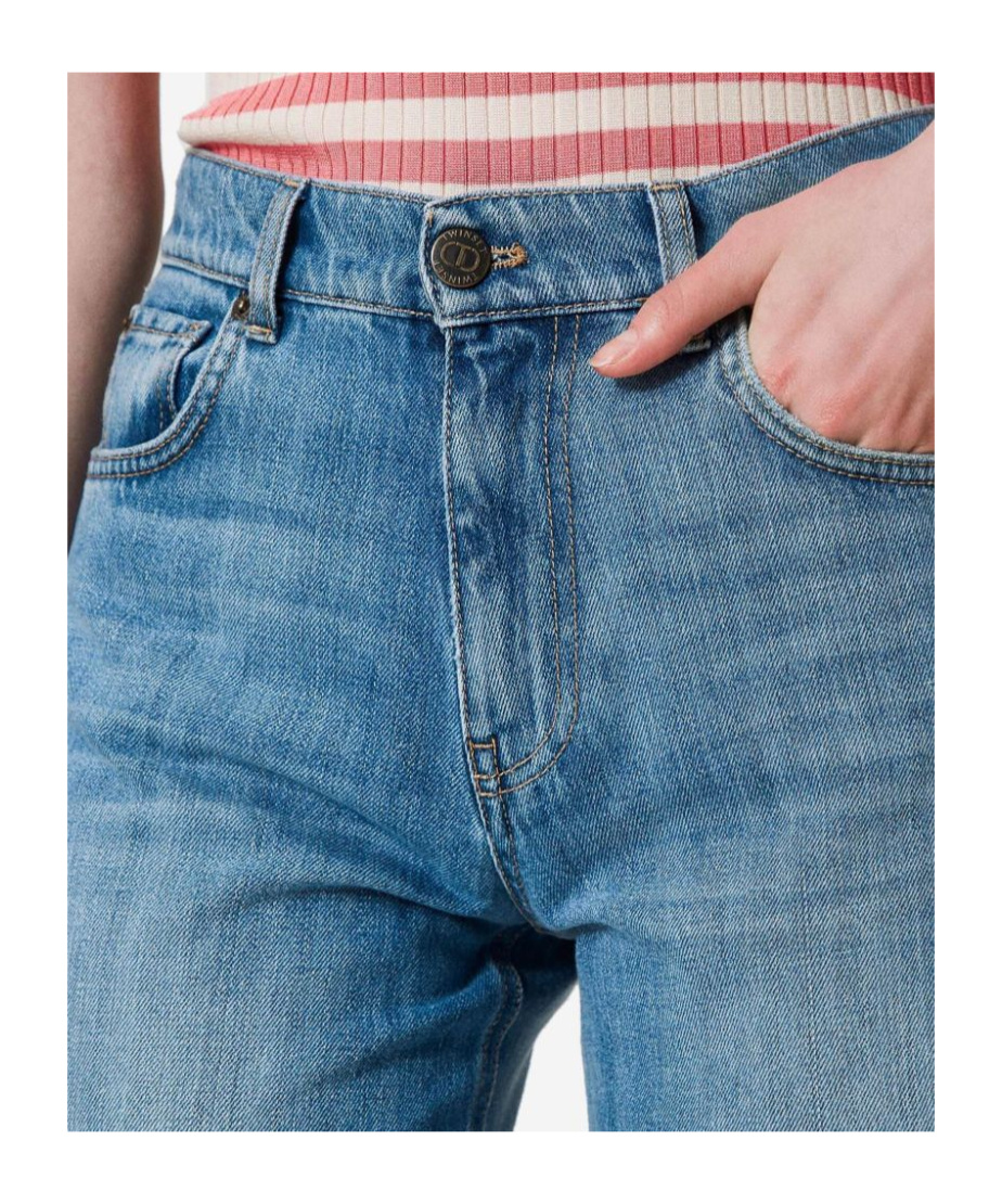 Twinset Twin-set Wide-leg Seasonal Denim Trousers With Classic Five-pocket Design In Blue