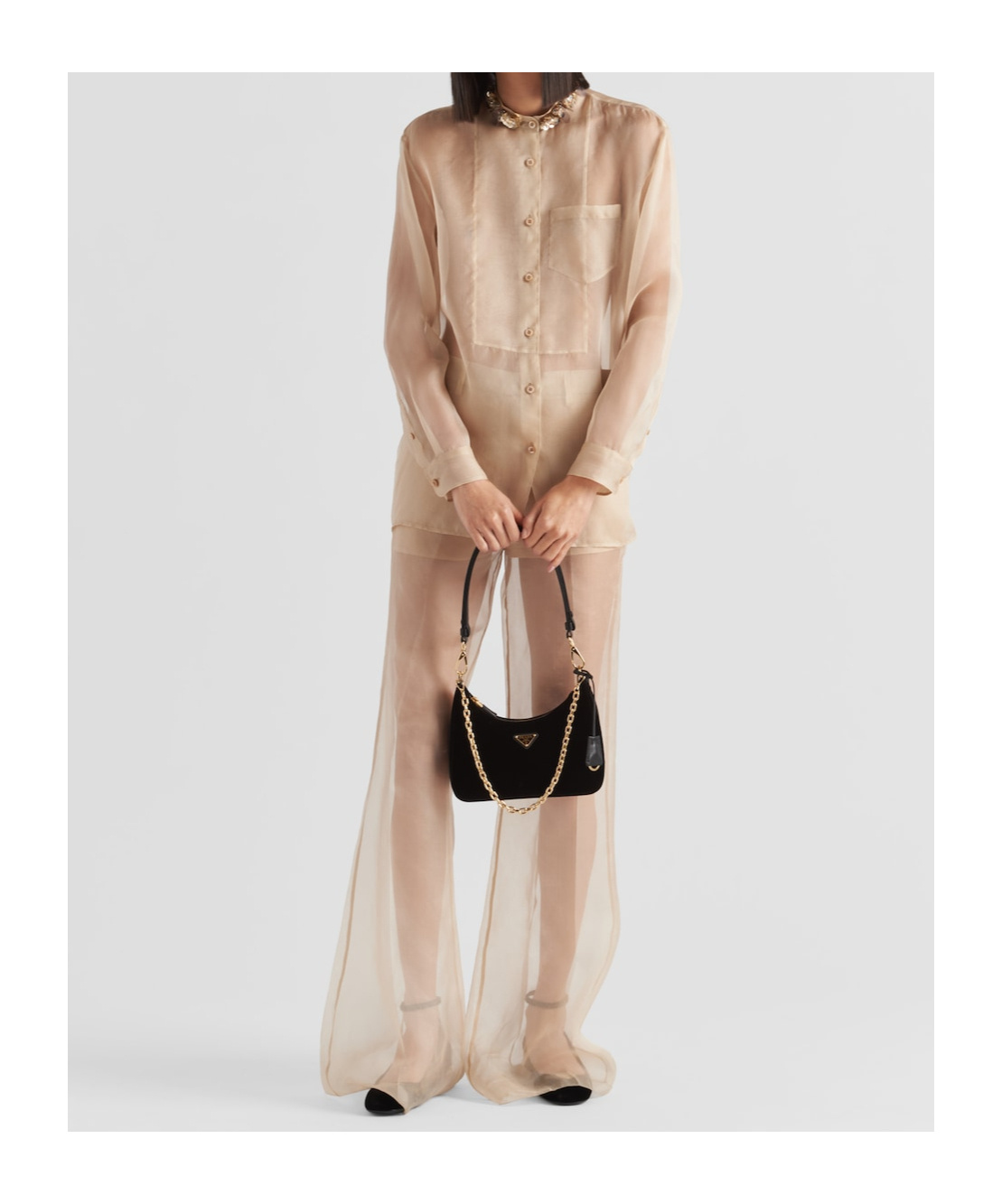 Prada Embroidered Organza Shirt In Nude