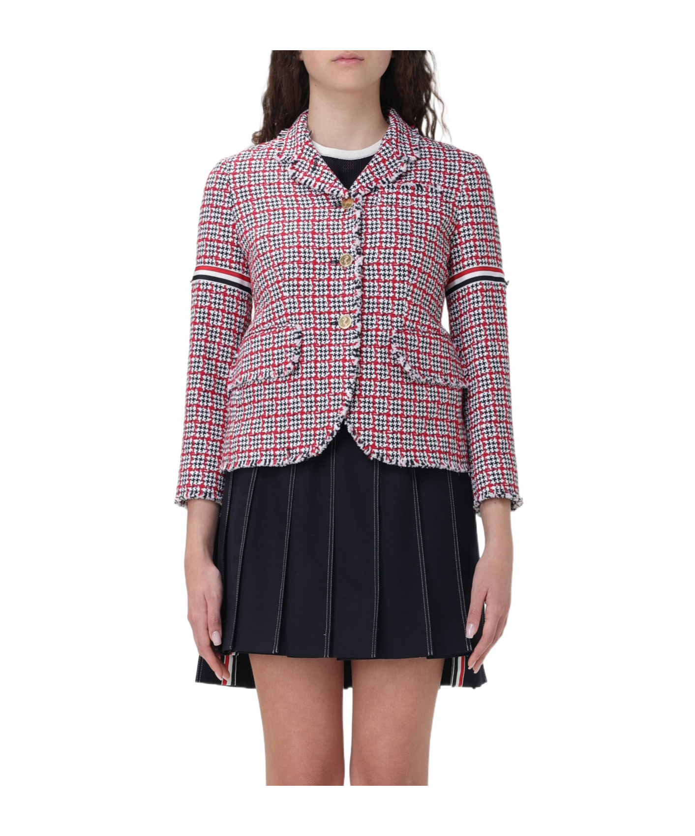 Thom Browne Check-pattern Tweed Jacket In Black