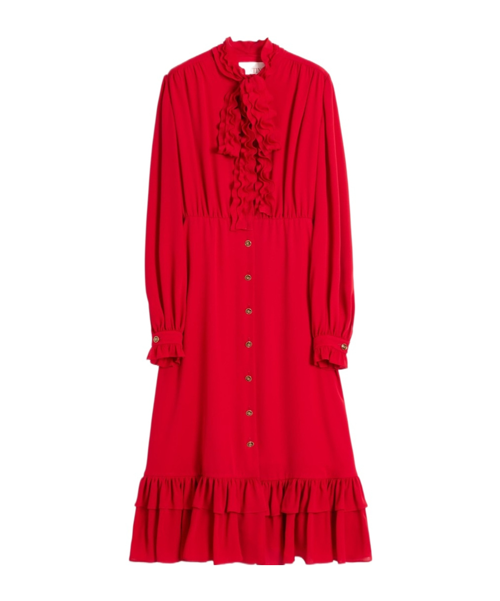 Shop Valentino Georgette Midi Dress In Red