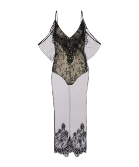 Attico Mesh Slip Maxi Dress In Black