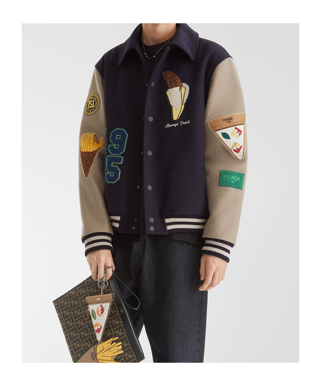 Fendi College-style Bomber Jacket In Black