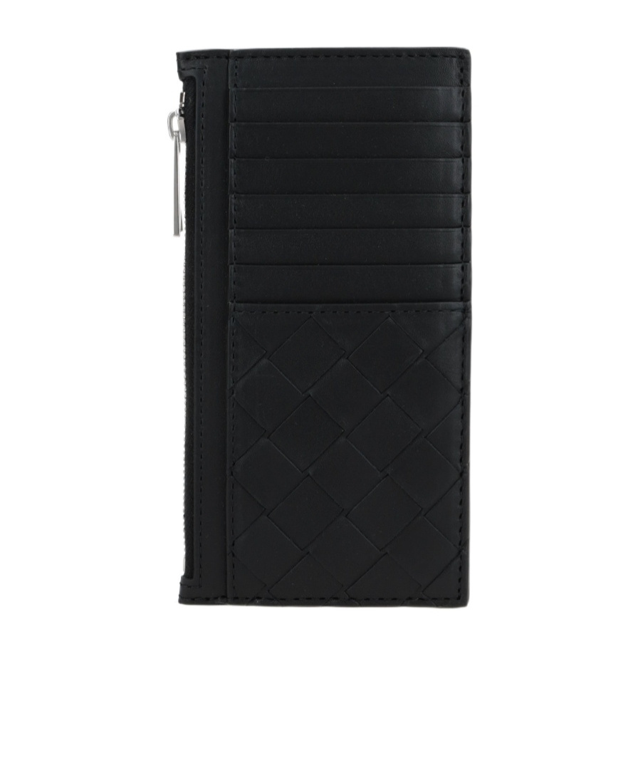 Bottega Veneta Intrecciato Leather Card Holder In Black