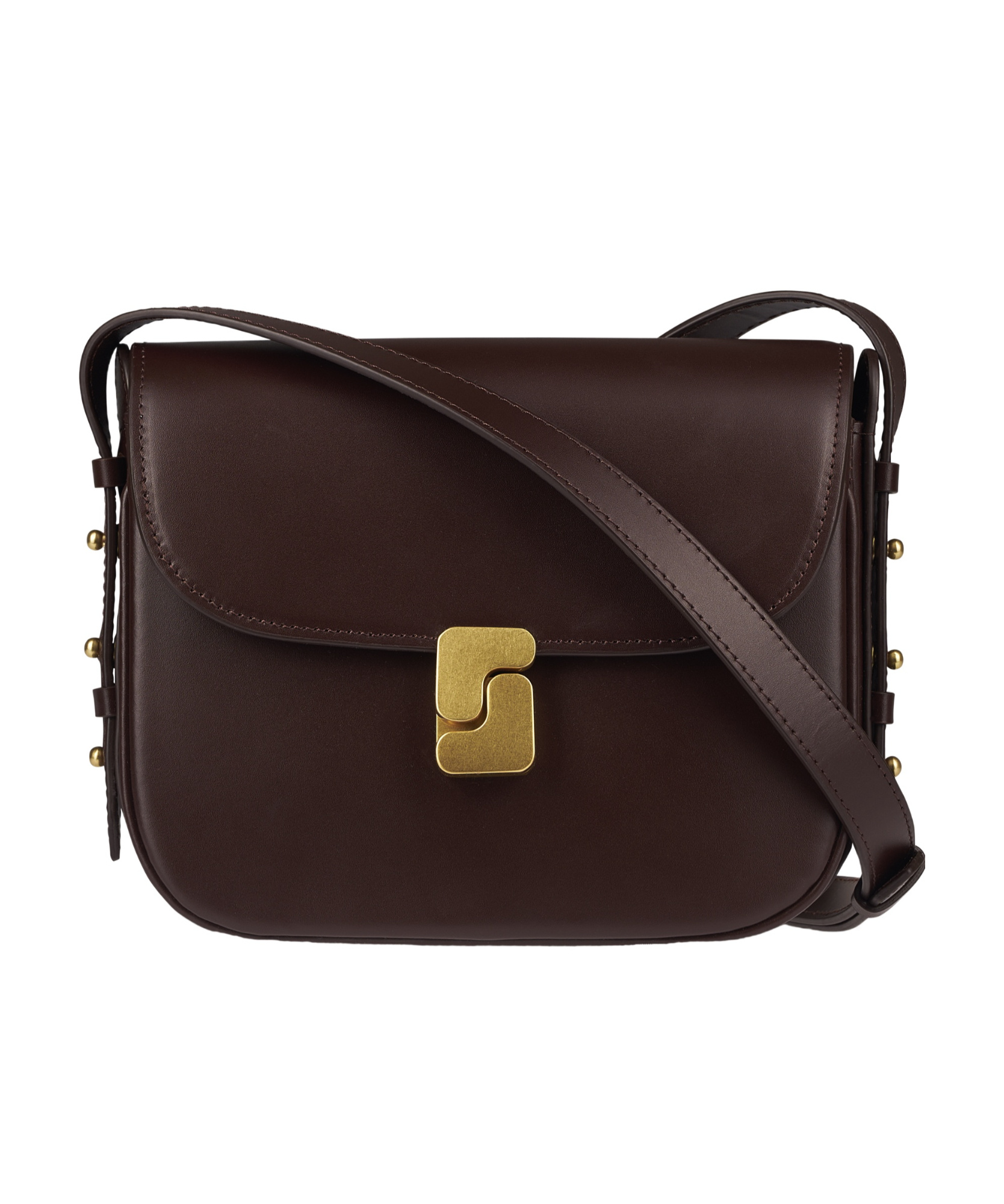Soeur Structured Brown Mini Shoulder Bag In Black