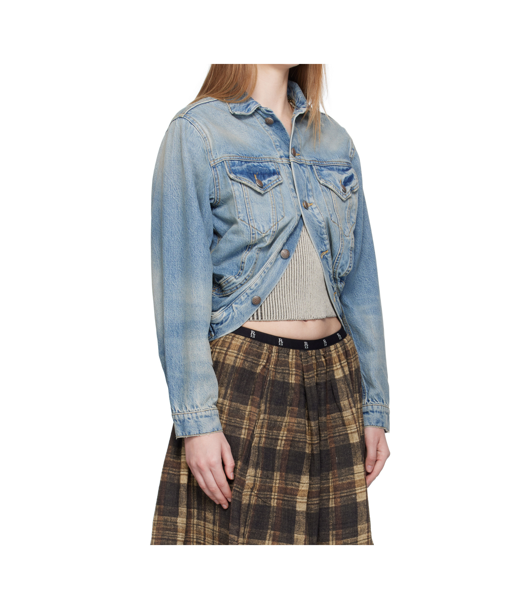 R13 Blue Wrap Around Denim Trucker Jacket In Blue