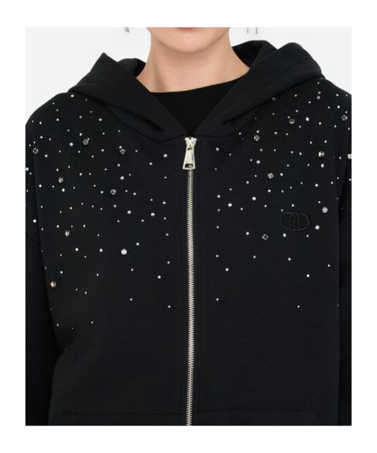 Liu •jo Crystal Embellished Hoodie In Black