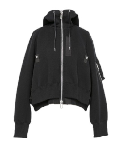 SACAI LAYERED-DETAIL HOODED BOMBER JACKET