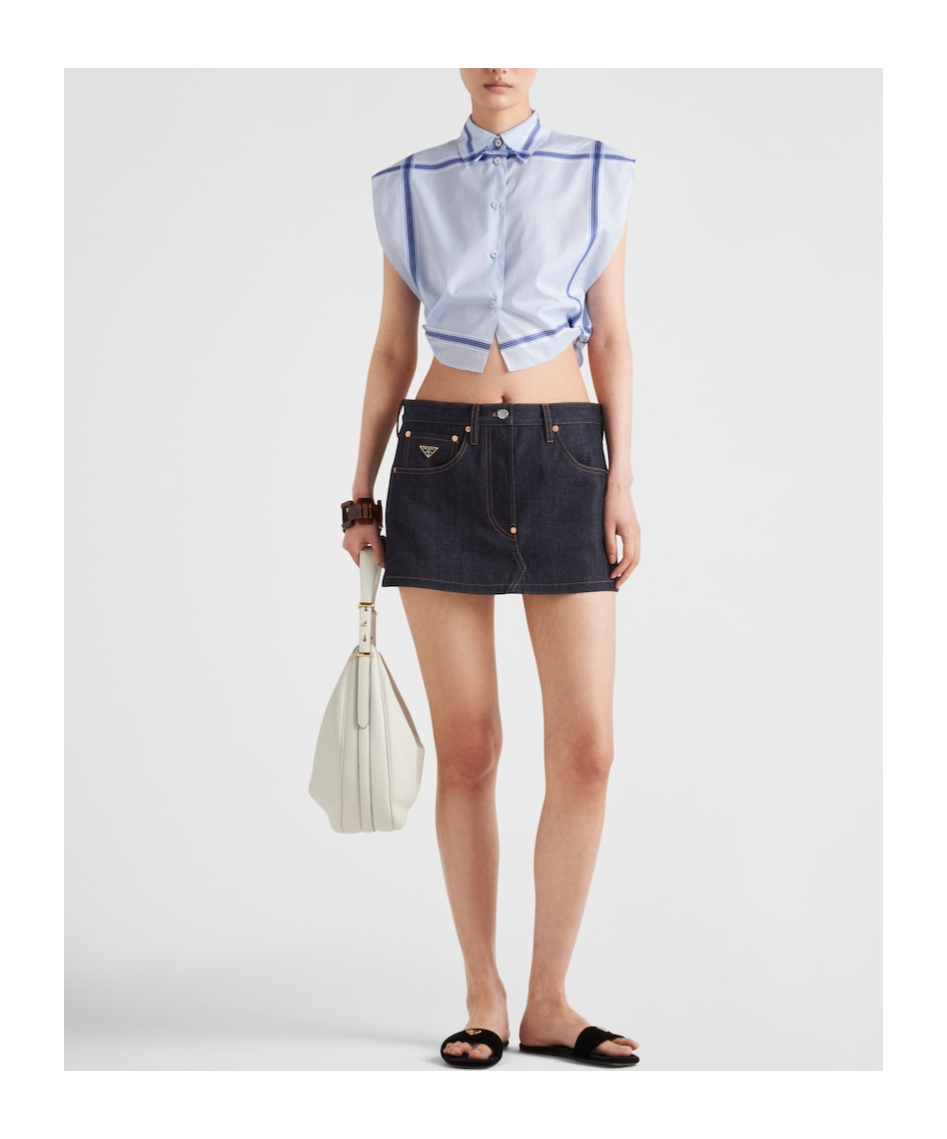 Prada Check-print Cropped Shirt In Sky-blue