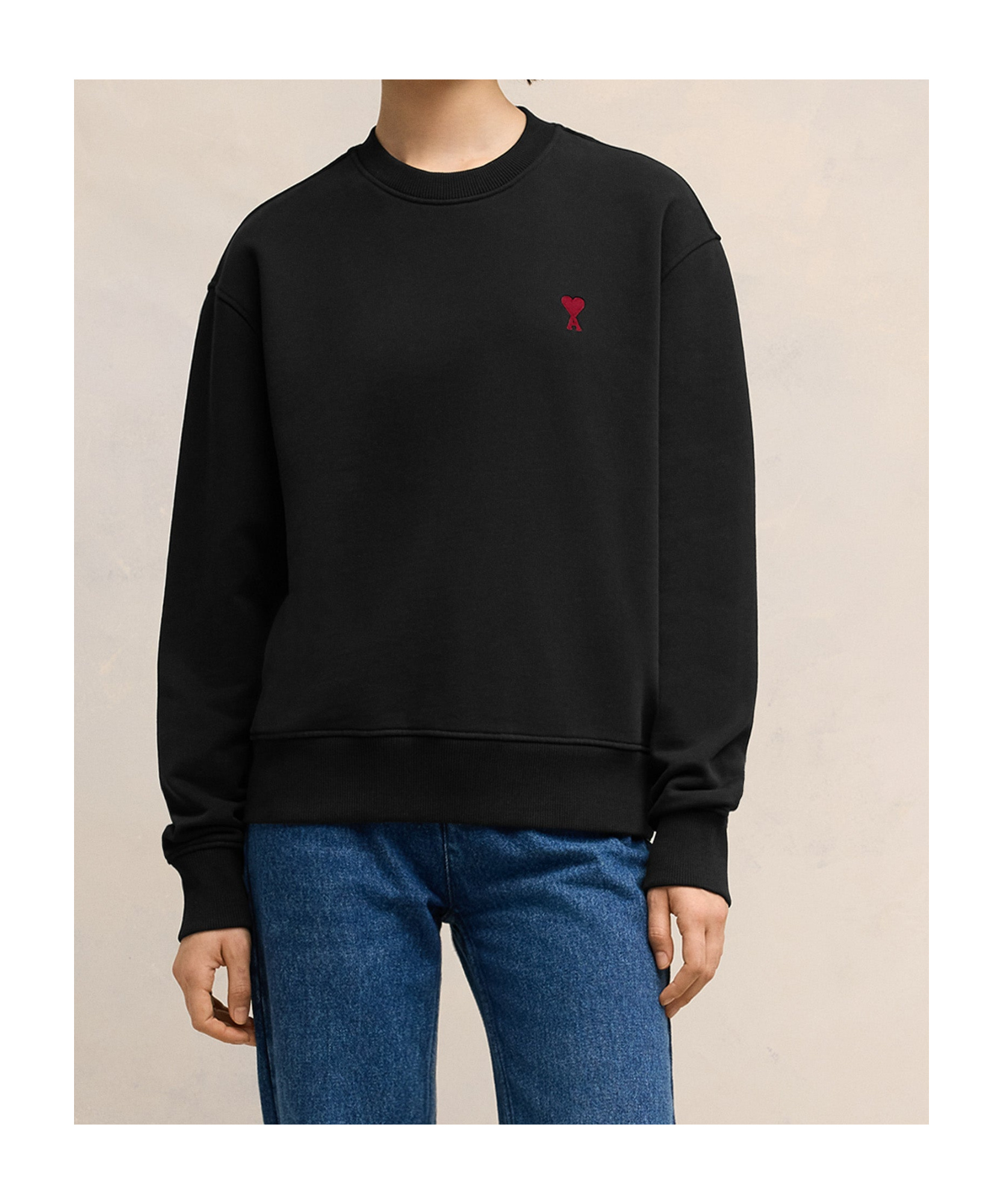 Ami Alexandre Mattiussi Crewneck Heart-embroidered Wool Sweater In Blue