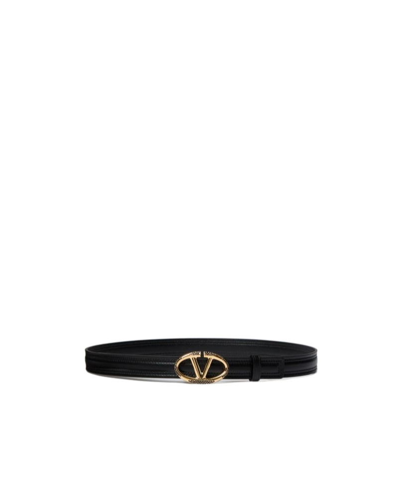 Shop Valentino The Bold Edition Vlogo Shiny Calfskin Belt 20 Mm In Black