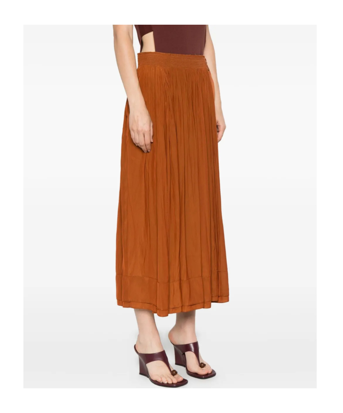 Lanvin Pleated Midi Skirt Ribbon Detail In Orange