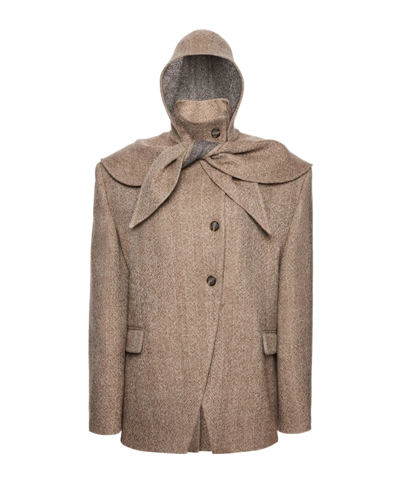 Magda Butrym Wool Cape Hooded Blazer In Chestnut In Brown