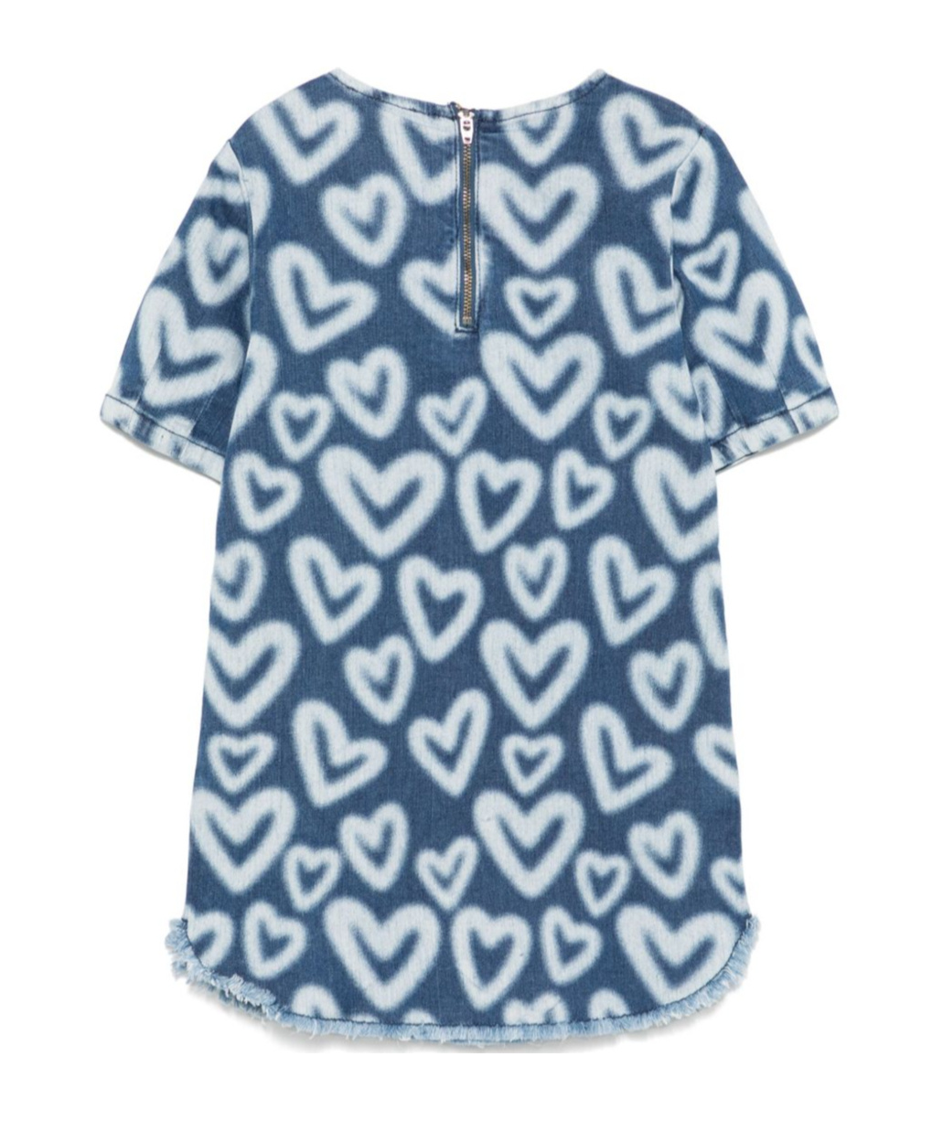 Stella Mccartney Kids Heart-printed Crewneck Dress In Blue