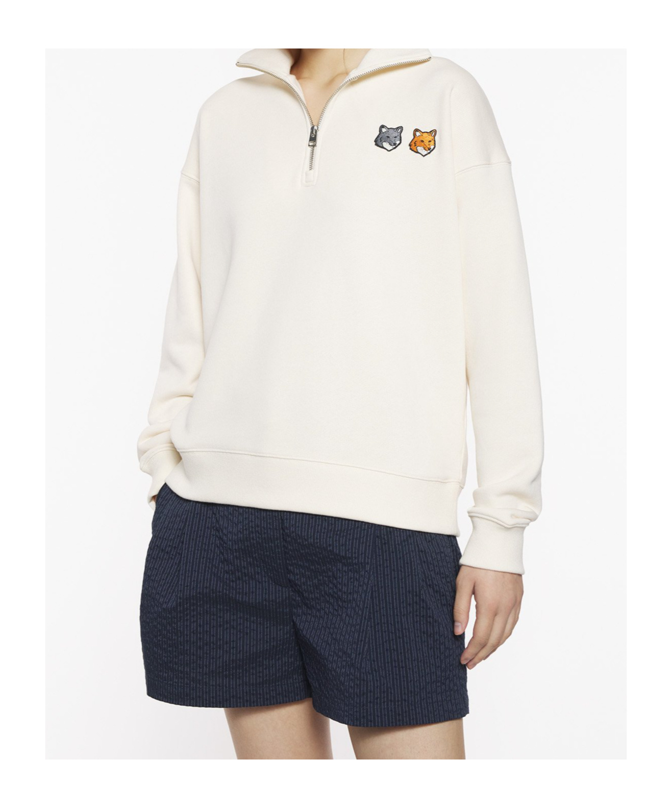 Maison Kitsuné Double Bold Fox Head Half Zip Comfort Sweatshirt In Metallic