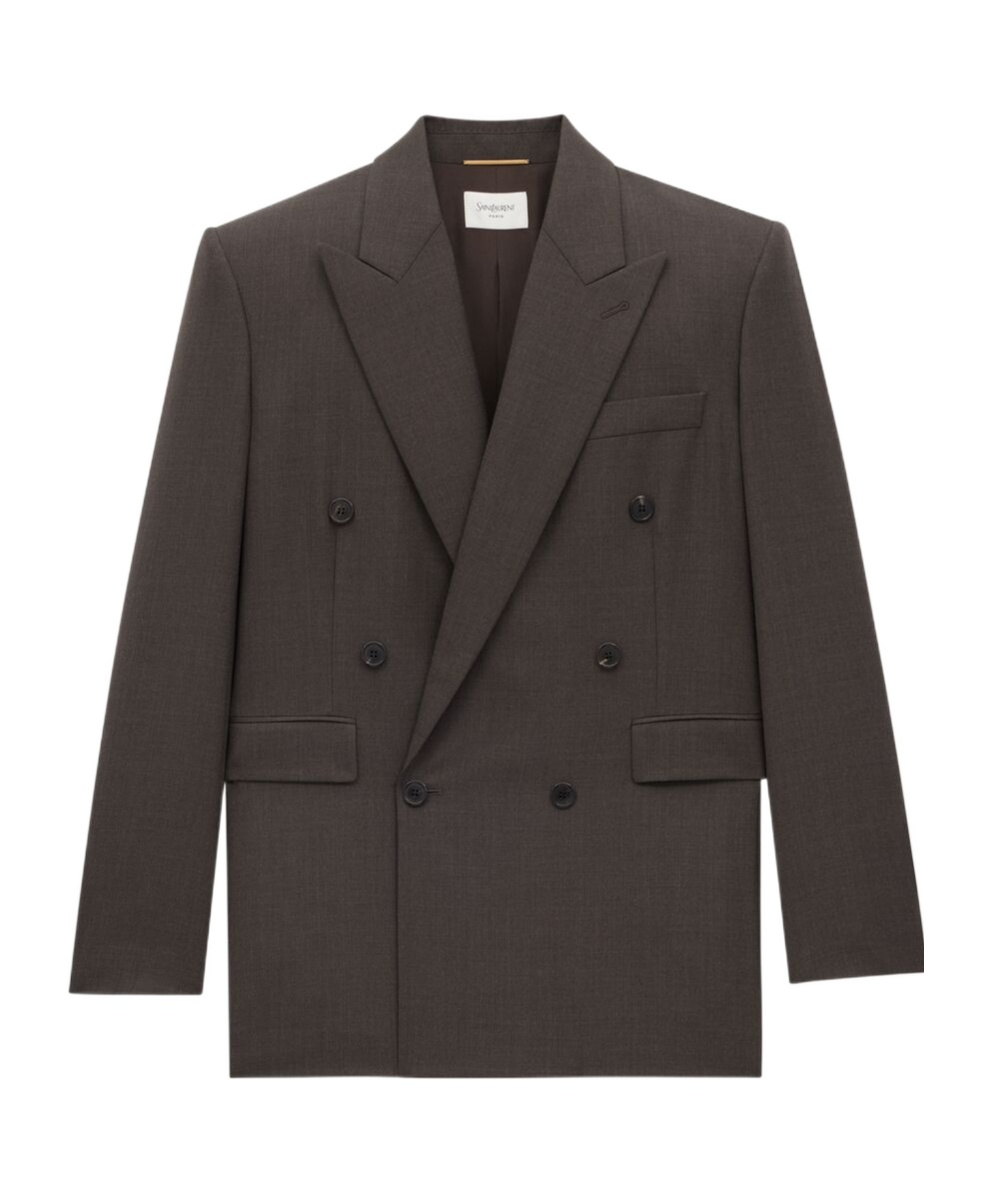 Saint Laurent Jacket In Wool Chiné In Brown