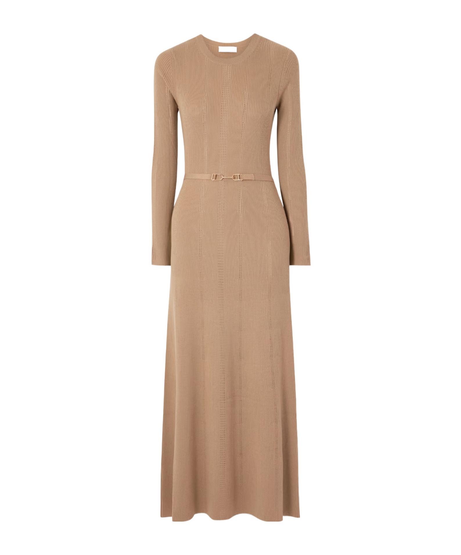 Gabriela Hearst Imagene Belted Ribbed Pointelle-knit Wool Midi Dress In Brown