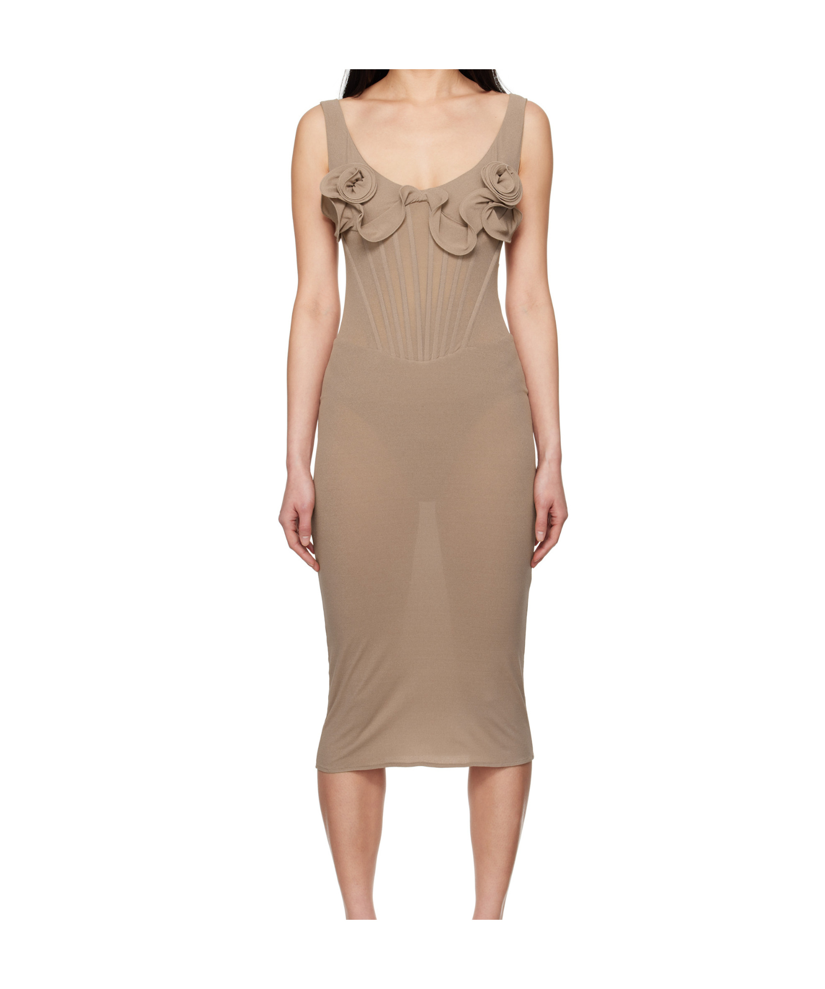 Magda Butrym Beige Flower Bustier Midi Dress In Beige
