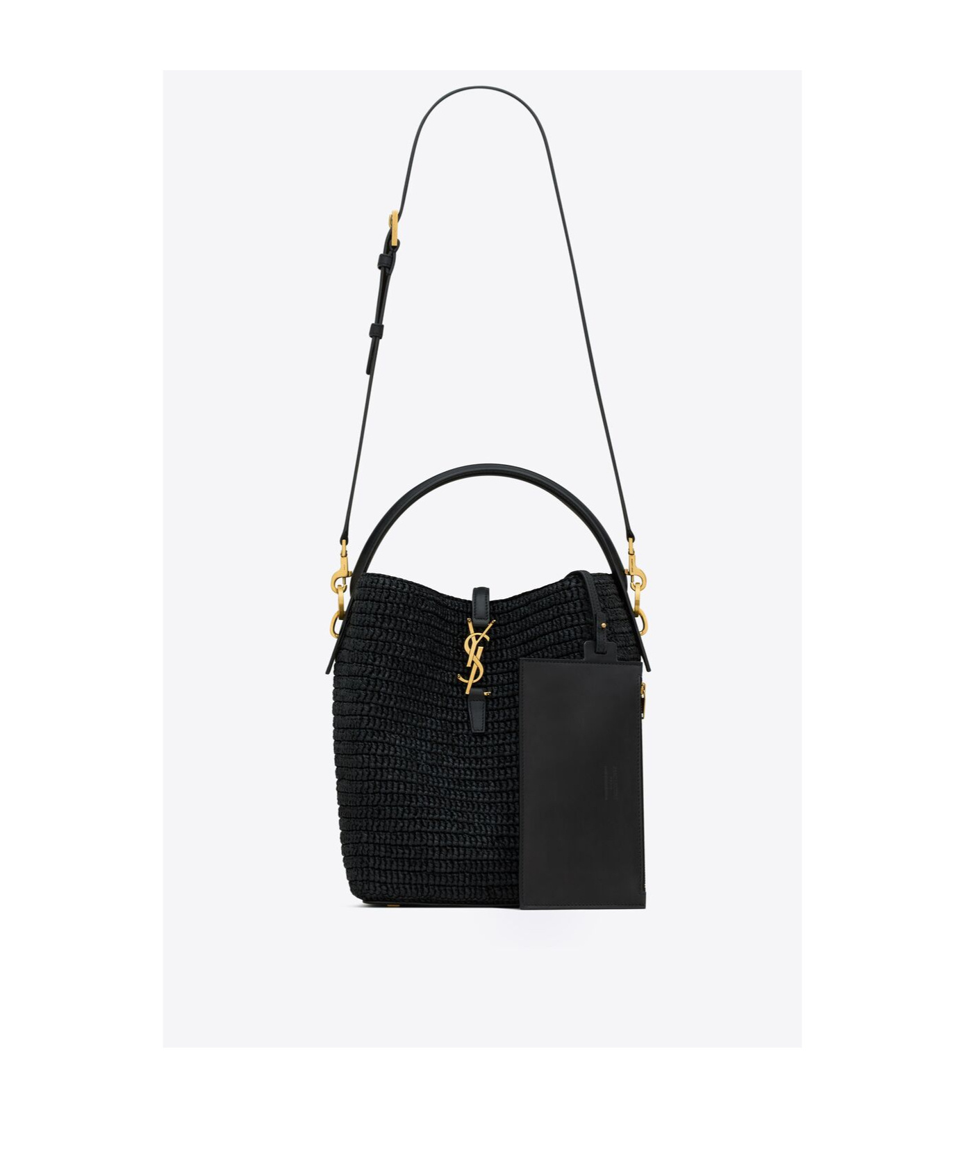 Saint Laurent Le 37 Raffia Bucket Bag In Black